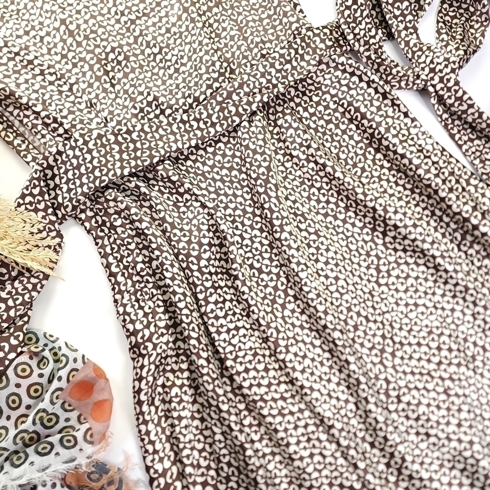 New A.P.N.Y. Brown White Patterned Satin Dress Sz 12 - Picture 10 of 16
